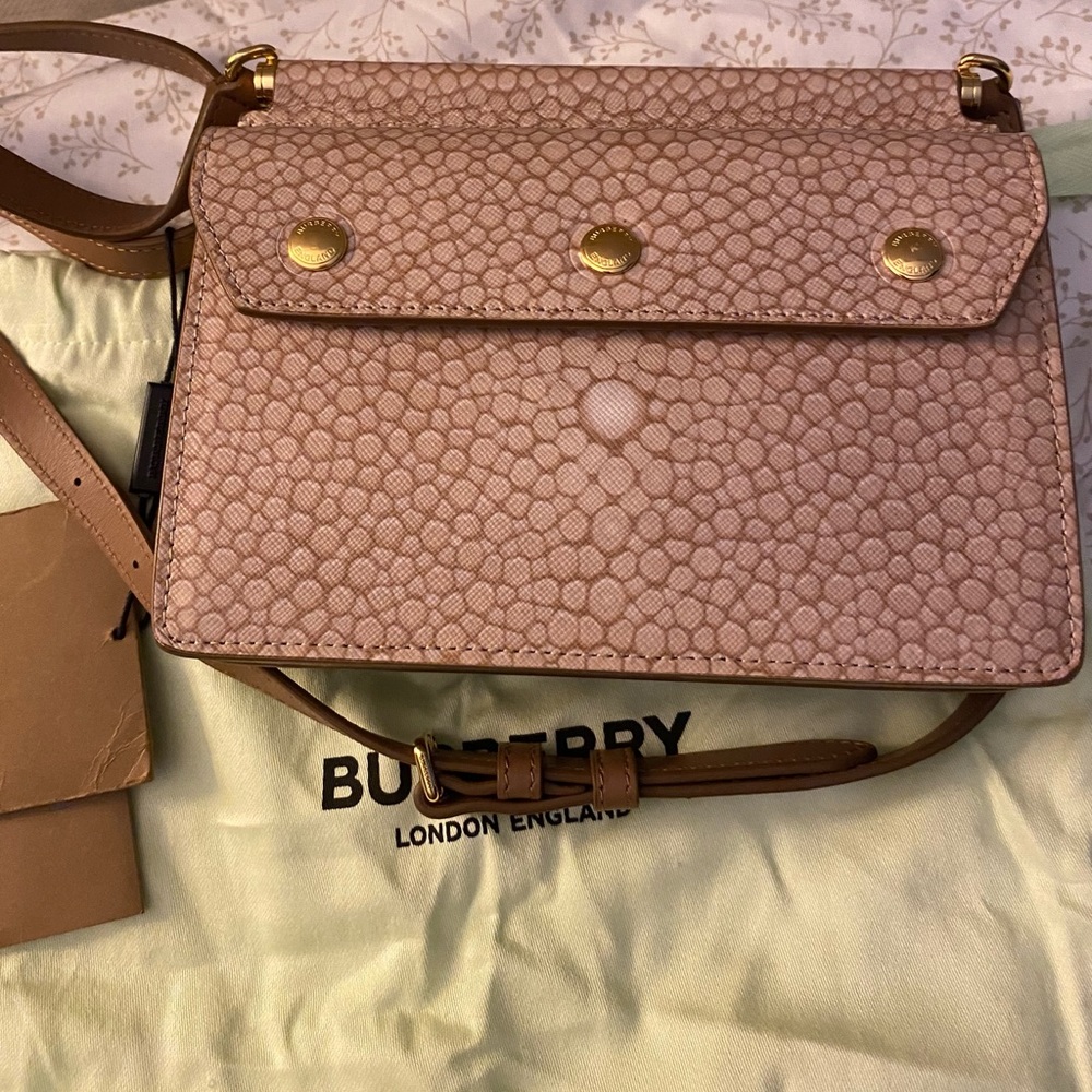 Burberry Jessie Stingray Print Leather Light Sand Gold Shoulder Bag Handbag NW - Picture 3 of 11